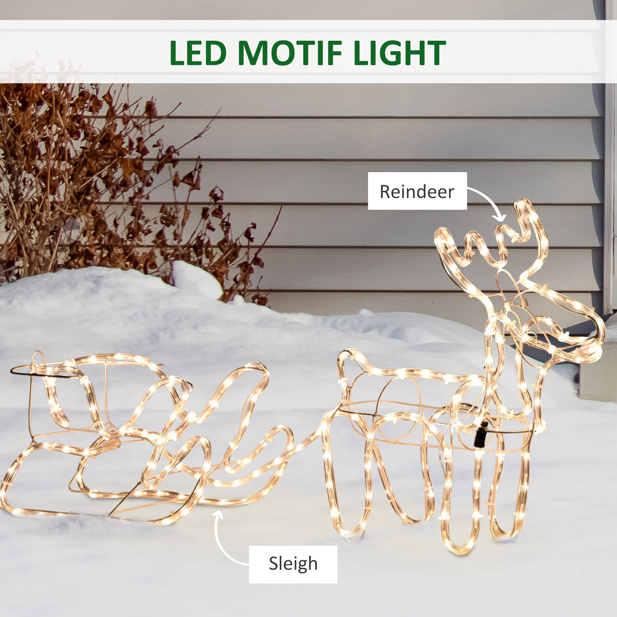 Reno y Trineo Navideño de 35" con Luces LED de Motivo Blanco Cálido, Estructura de Acero para Interior y Exterior, Decoración de Jardín — imagen 4