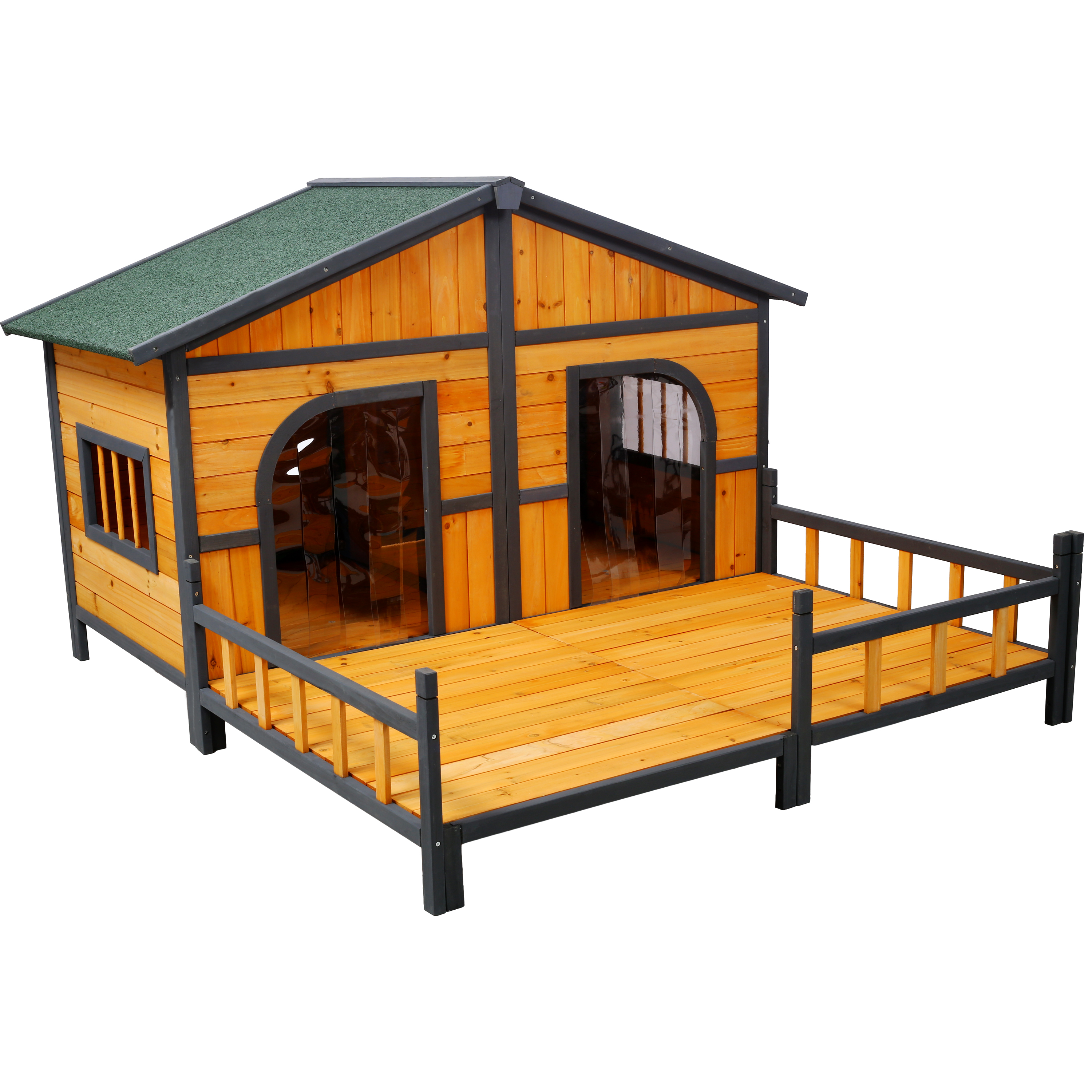 Wooden Large Dog House Outdoor Double XL Dog Kennel with Elevated Floor and Porch, Weatherproof Puppy Shelter for Small and Medium Breed Dogs, Natural — image 1