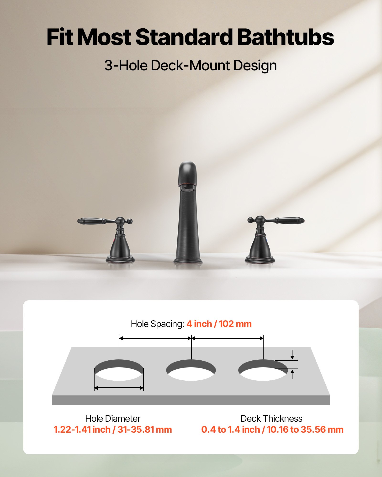 Roman Tub Faucet, 3 Hole Waterfall Bathtub Faucet, Gooseneck Bath Tubs Faucets Set With 2 Handles, Roman Tub Faucets Deck Mount For Pet Washing, Adult Bathing, Bronze, Temperature Control — imagen 3