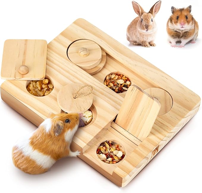 6-in-1 Small Animal Foraging Toys, Wooden Interactive Enrichment Set With Treat Dispenser For Guinea Pigs, Hamsters And Rabbits — image 1