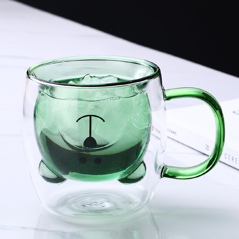 Creative Cute Bear Coffee Mugs Double Glass Cup Animal Double-layer Milk Juice Tea Mug Cup Lady Valentine's Day Christmas Gift — image 5