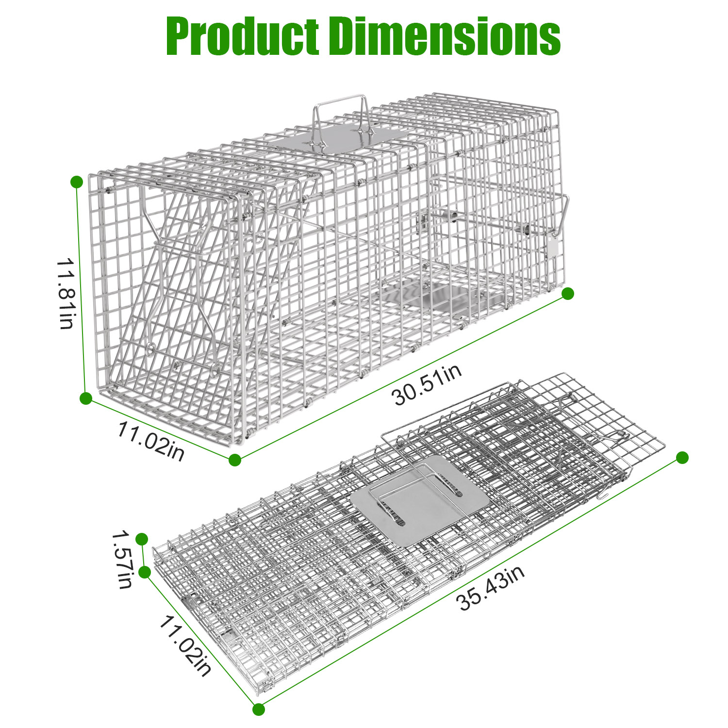 Humane Cat Trap Cage With Waterproof Cover Gloves Catch Release Live Animal Rodent Cage Collapsible Galvanized Wire For Raccoons Beavers Groundhogs Foxes Armadillos — imagen 2