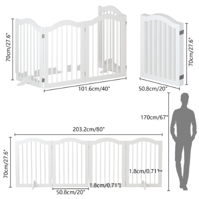 27.6 Height Tall Freestanding Pet Gate, 4 Panels Foldable Dog Gate, Solid Wood Folding Safety Fence Wooden Dog Gate With 2 Pcs Support Feet Ideal For Stairs, Doorways, Halls, Kitchens — image 22