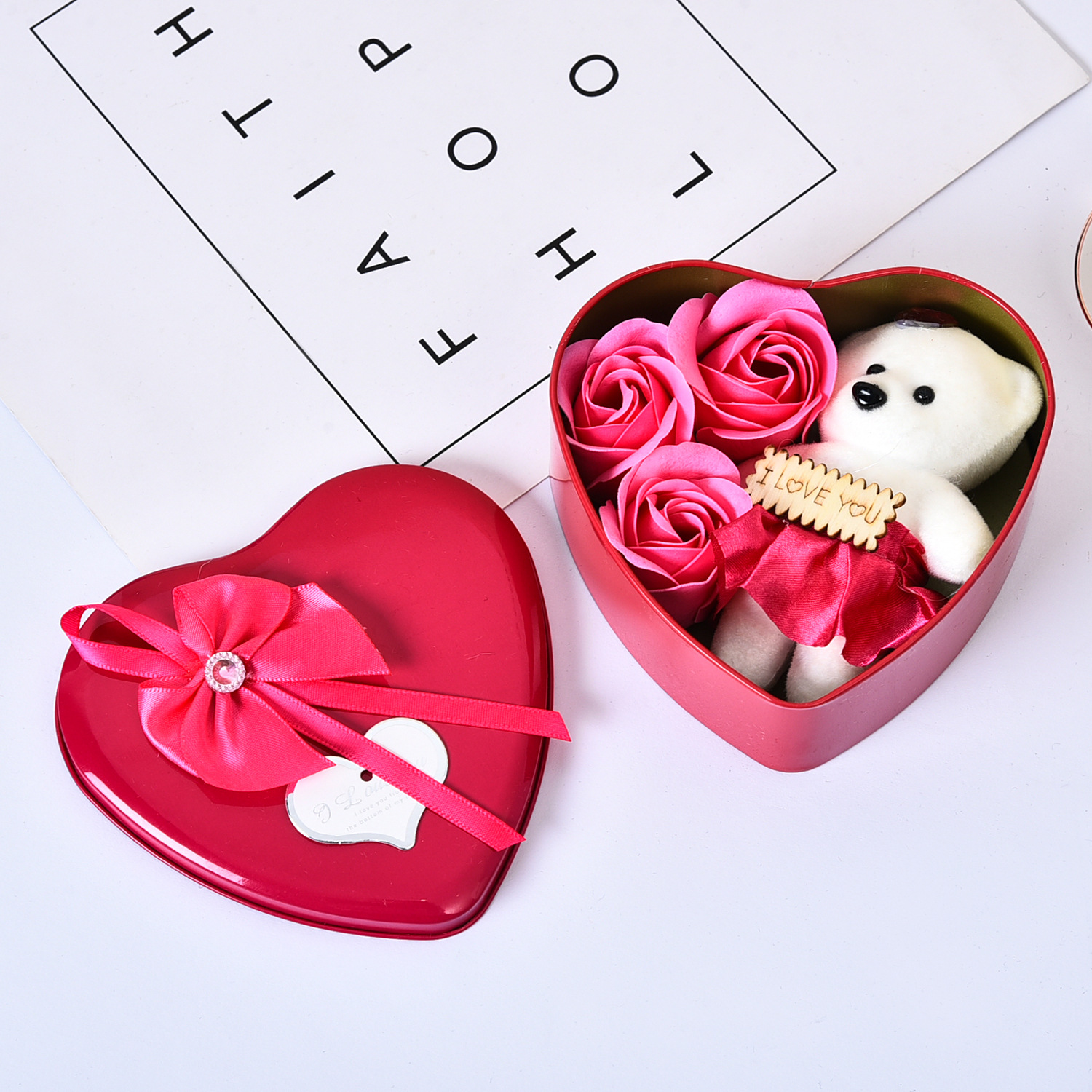 Valentines Day Gift Soap Flower Gift Rose Box Bears Bouquet Wedding Decoration Gift Festival Heart-shaped Box — image 7