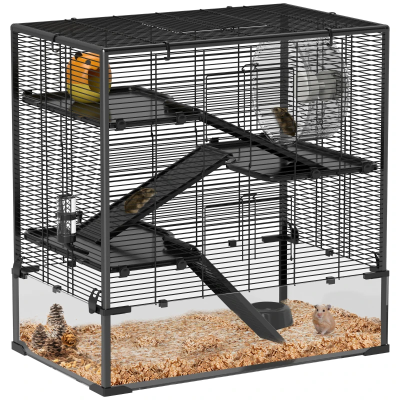 4 Tier Hamster Cage With Deep Tempered Glass Bottom, Running Wheel, Hut, Water Bottle, Food Dish — imagen 5