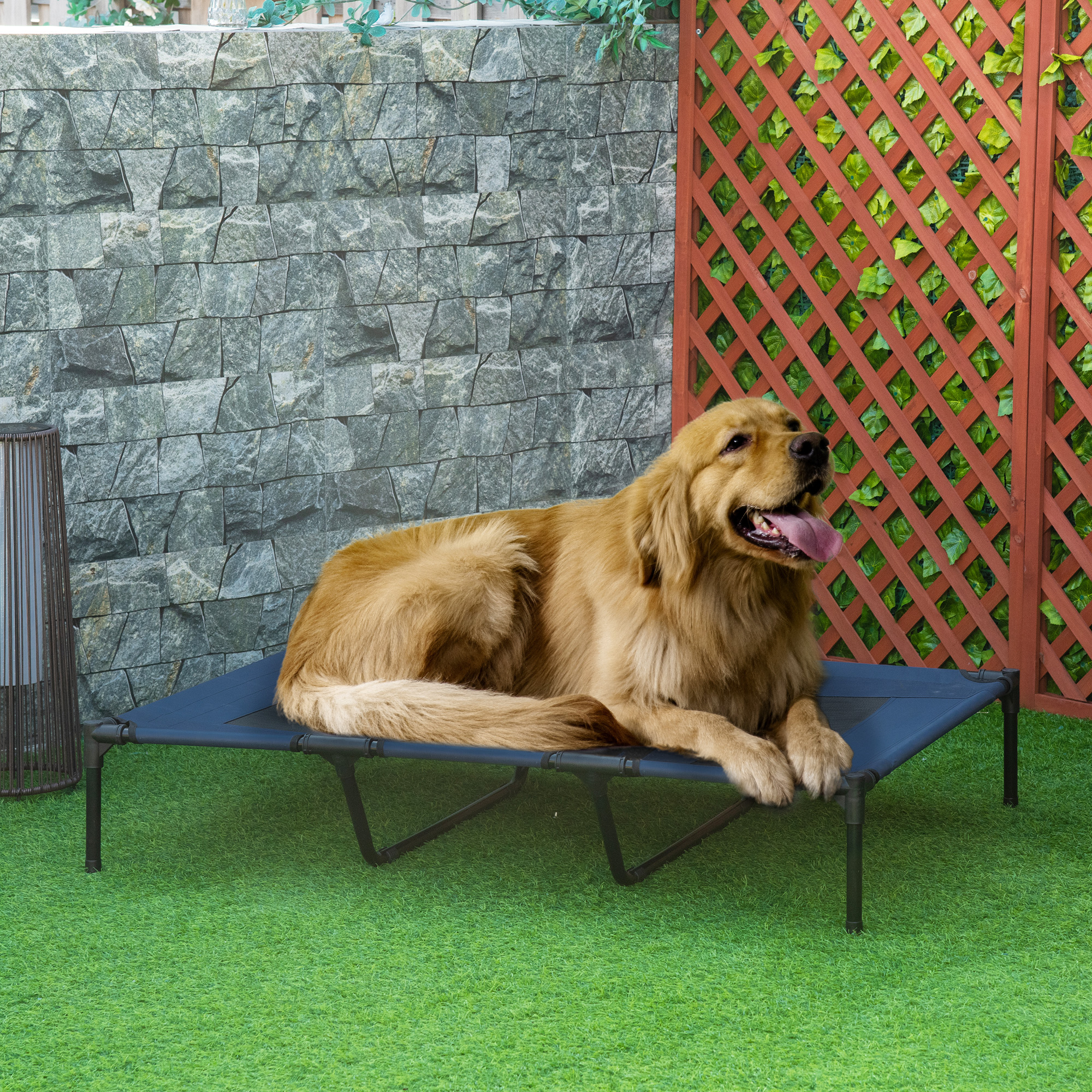 Cama Elevada Transpirable para Perro de 48" x 36" con Bolsa de Transporte, Azul Oscuro — imagen 1