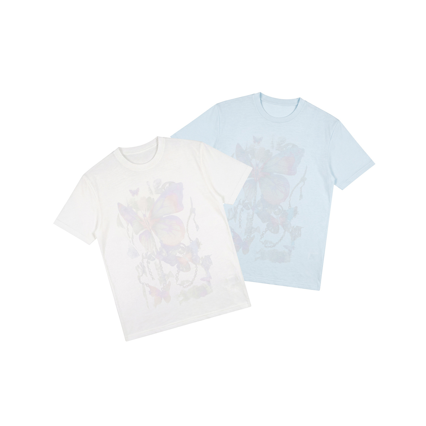 Camiseta de manga corta para mujer con estampado de mariposa en lycocel, cuello redondo y ajuste suelto — imagen 7