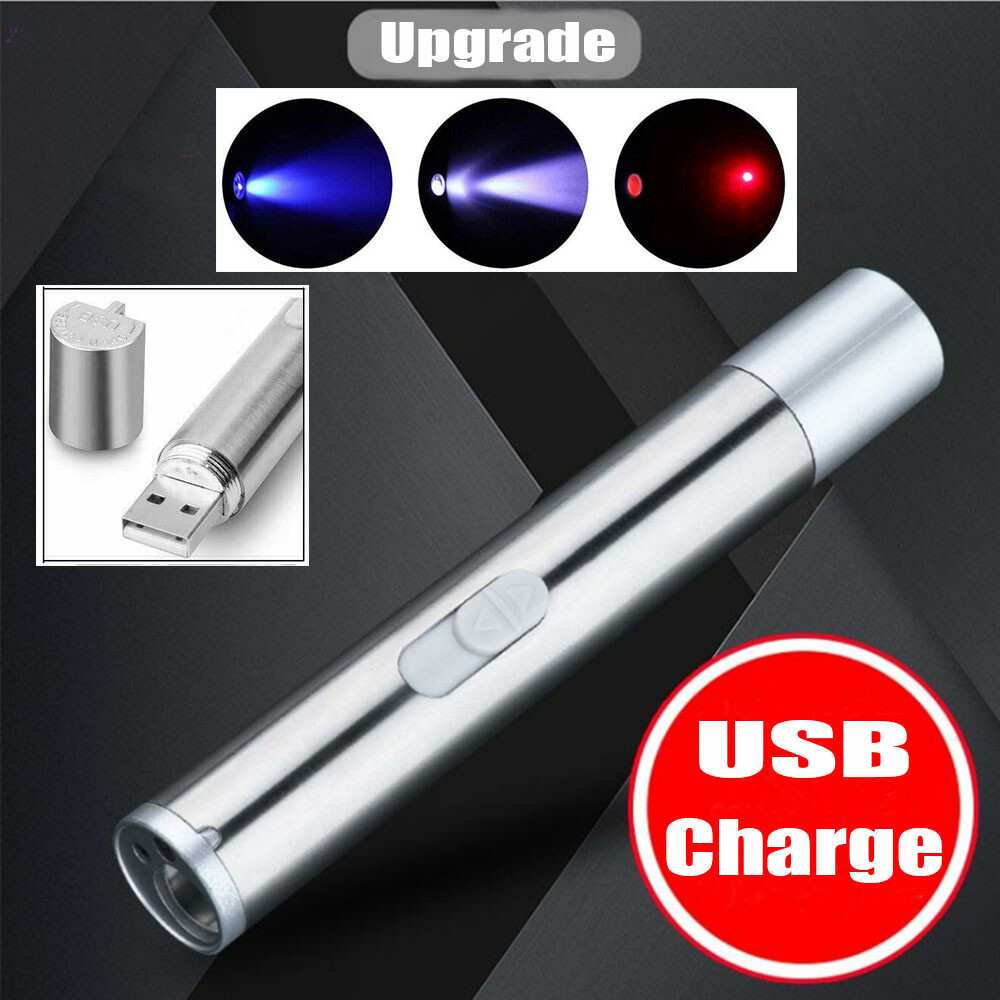 2PCS USB Rechargeable Red Laser Pointer Pen Cat Dog Toys LED Flashlight UV Light — image 22