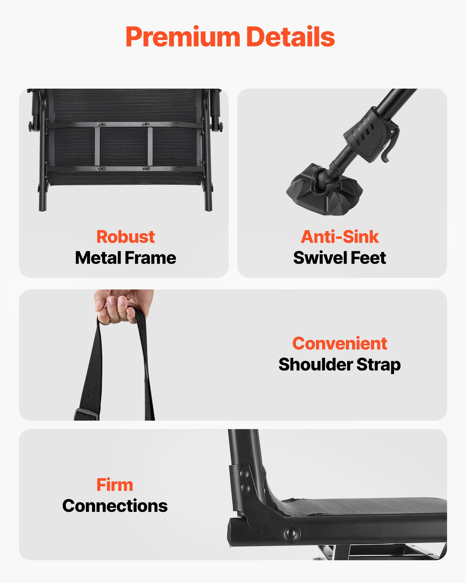 Silla de Caza Silenciosa 360°, Asiento Portátil Plegable con Cadena de Protección, Estructura de Acero Pesada para Terreno, Con Accesorios de Brazo y Talones Antideslizantes, Capacidad de 158 kg para Pesca y Camping — imagen 3