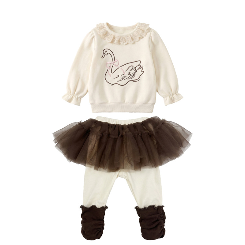 Cartoon Rabbit Hoodie with Mesh Skirt Pants Two-Piece Set, Children's Clothing for Fall — image 1