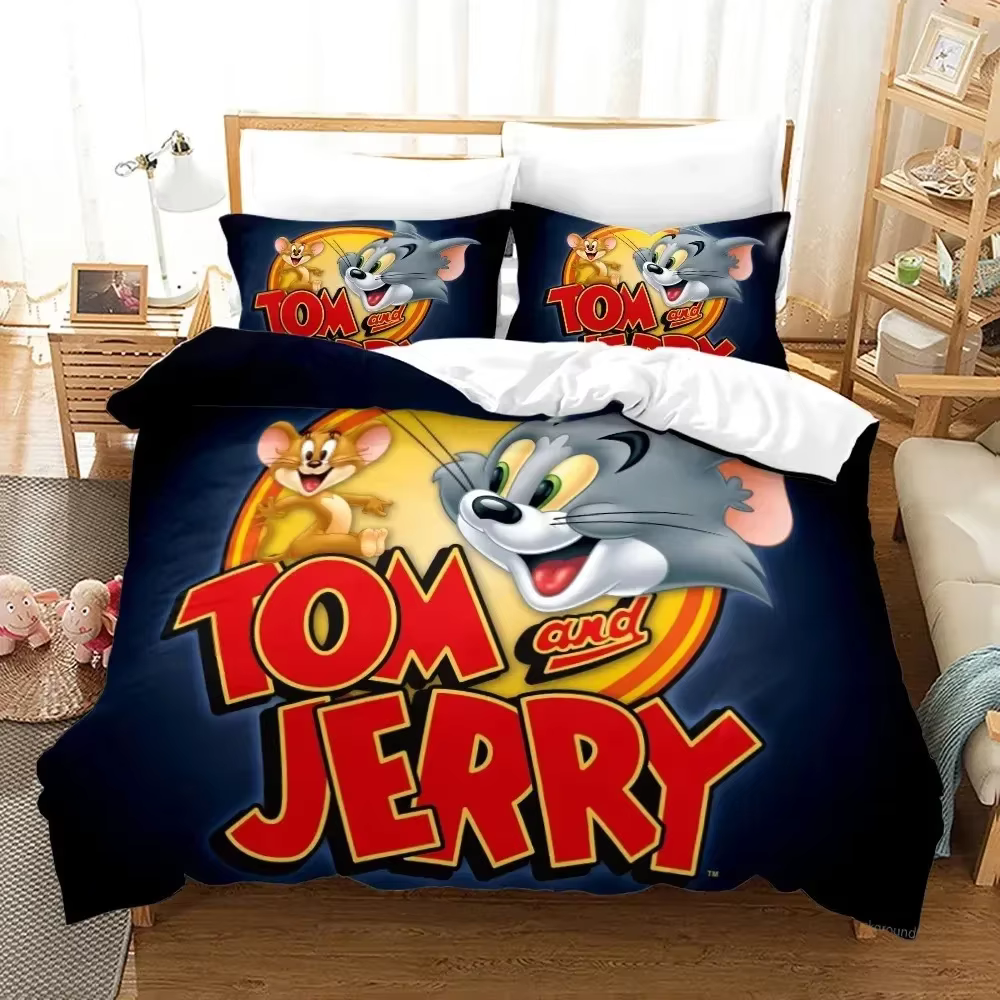 Cartoon T-Tom Mouse and Cat Bedding Set J-Jerry Duvet Cover Bed Set Quilt Cover Pillowcase Comforter king Queen Size Boys Adult — image 5