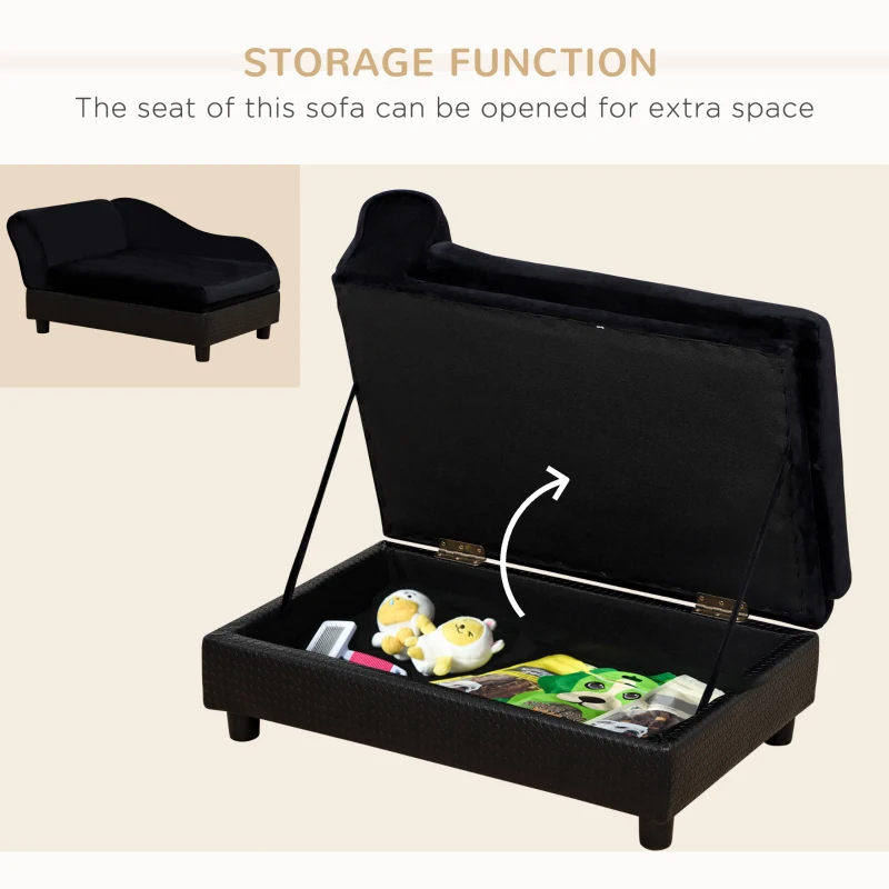 PawHut Pet Sofa Bed Couch With Storage, Pet Sofa For Cats And Small Dogs, Black — imagen 11