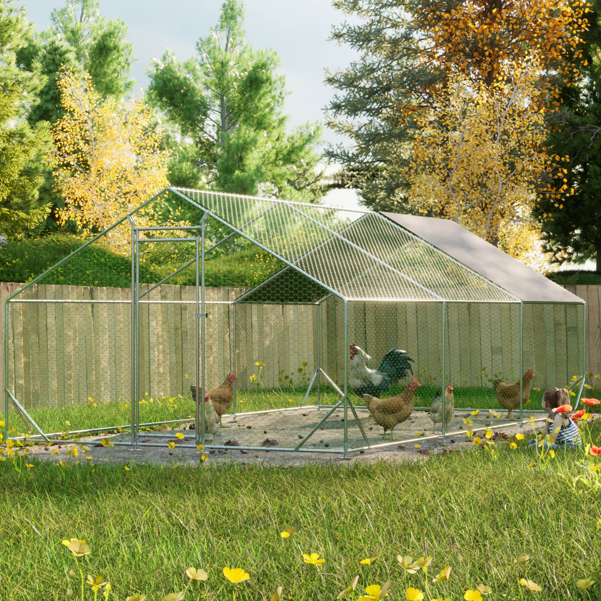 Large Metal Chicken Coop, Walk-in Chicken Run, Galvanized Wire Poultry Chicken Hen Pen Cage, Rabbits Duck Cages With Waterproof And Anti-Ultraviolet Cover For Outside — image 4