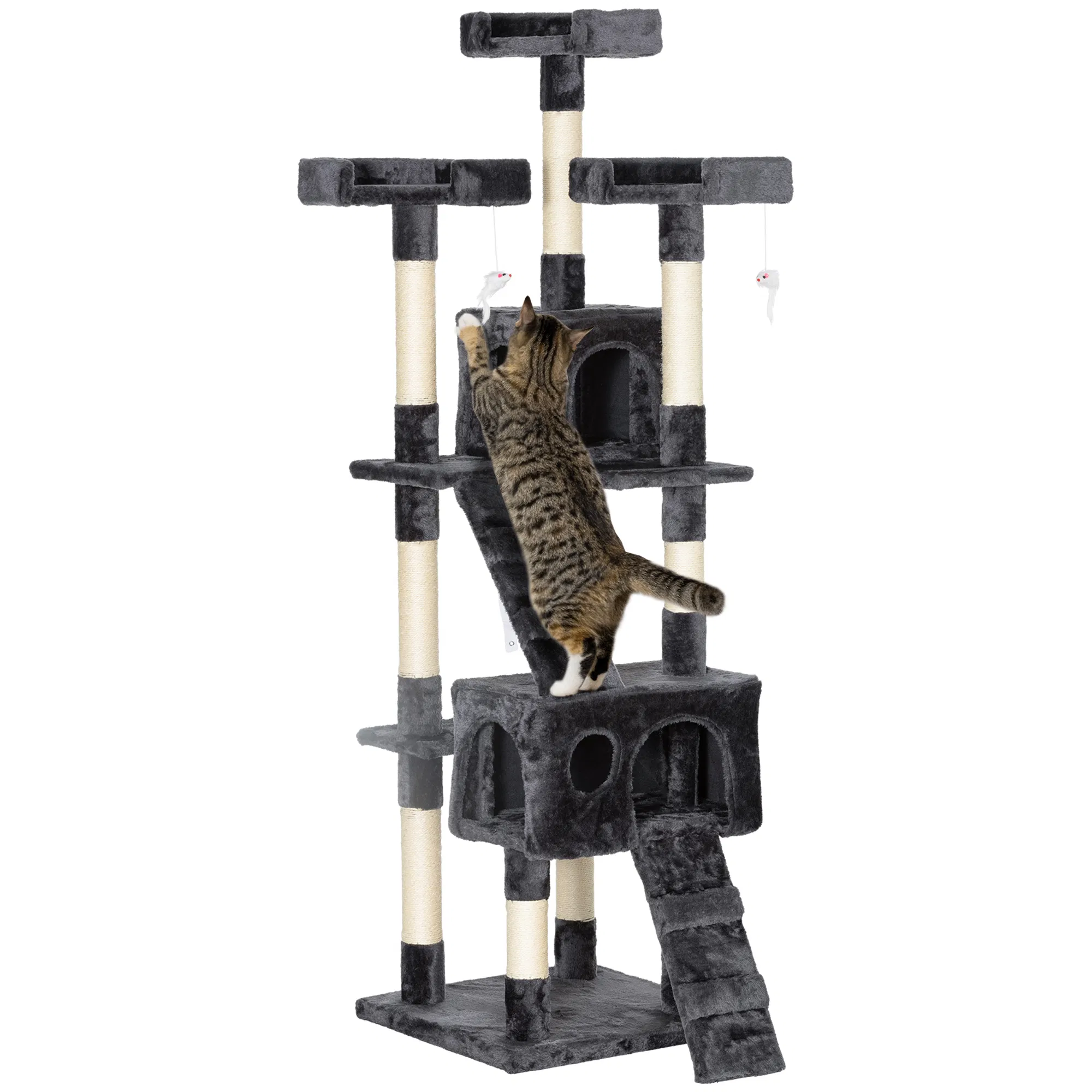 68-inch Multi-Level Cat Scratching Tree Kitty Activity Center Post Tower Condo Pet Furniture w/ Toy Grey — image 1