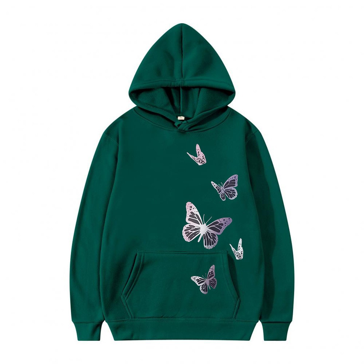 Fleece Lined Hooded Sweatshirt Couple Loose Casual Sporty Trendy Butterfly Design — image 16