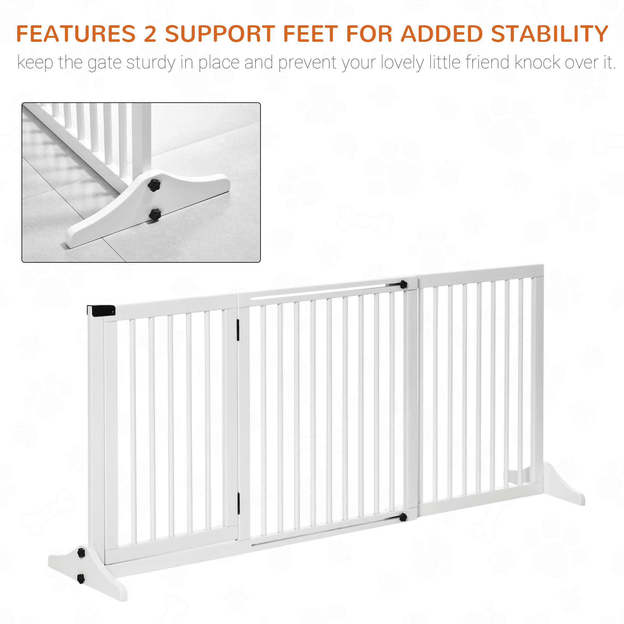Freestanding Length Adjustable Wooden Pet Gate with Lockable Door 3 Panels, White — image 8