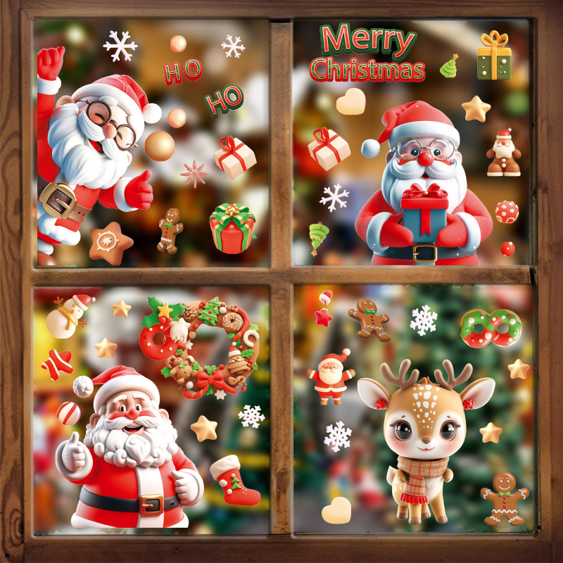 3D Santa Claus Elk Static Window Stickers Showcase Glass Doors Christmas Decorative Stickers Self Adhesive — image 1