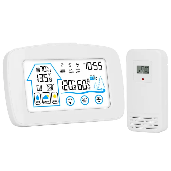 Estación Meteorológica Inalámbrica con Reloj, Rango de 196 pies, Termómetro y Sensores de Temperatura y Humedad para Interior y Exterior, Pronóstico de Humedad, Batería Recargable, Pantalla LED con Iluminación — imagen 1