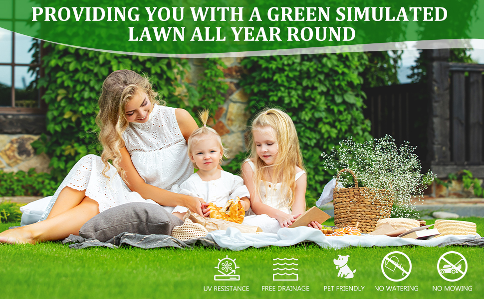 6.5FTX33FT Outdoor Artificial Grass Runner Rug, Thick Realistic Fake Grass Roll Decor Patio Balcony Garden Lawn, Dog Pets Turf Drain Mat, 1.38 Pile Height — imagen 2