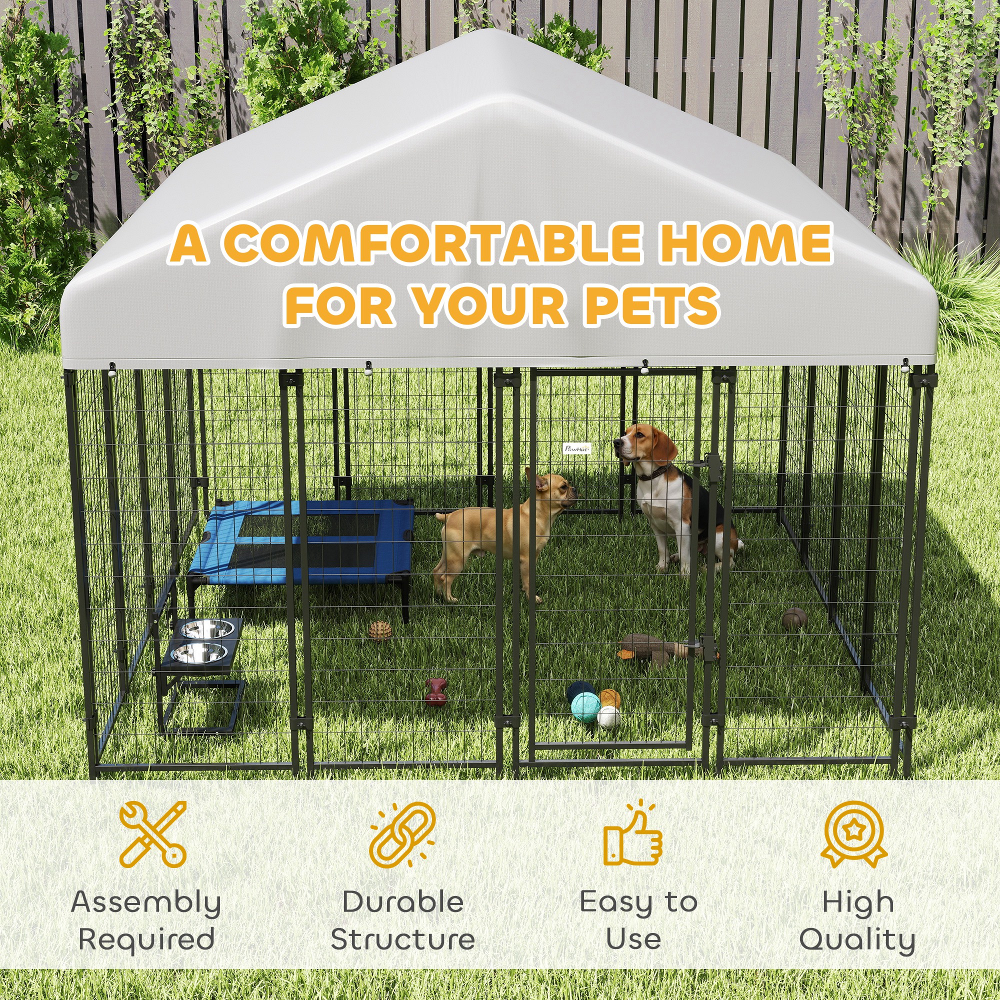 Outdoor Dog Kennel with Roof, 8 x 8 x 6 Heavy Duty Welded Wire Dog Playpen Enclosure with Escape-proof Lock — imagen 5