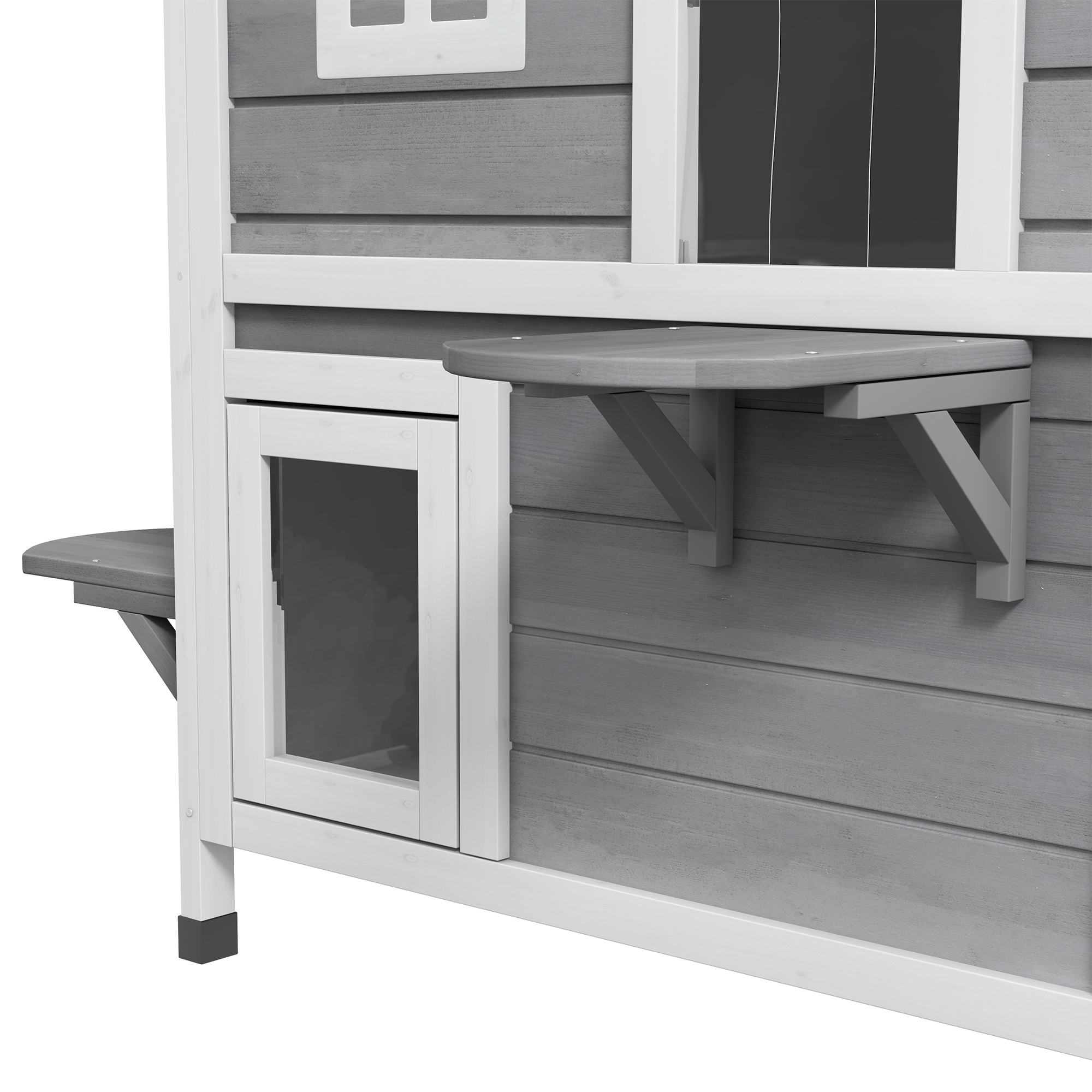 Casa Para Gatos Exterior de 2 Pisos, Recinto de Madera Resistente a la Intemperie Para Gatos Callejeros Con Puerta de Escape, Techo Abatible y Plataformas Para Saltar, Gris — imagen 3