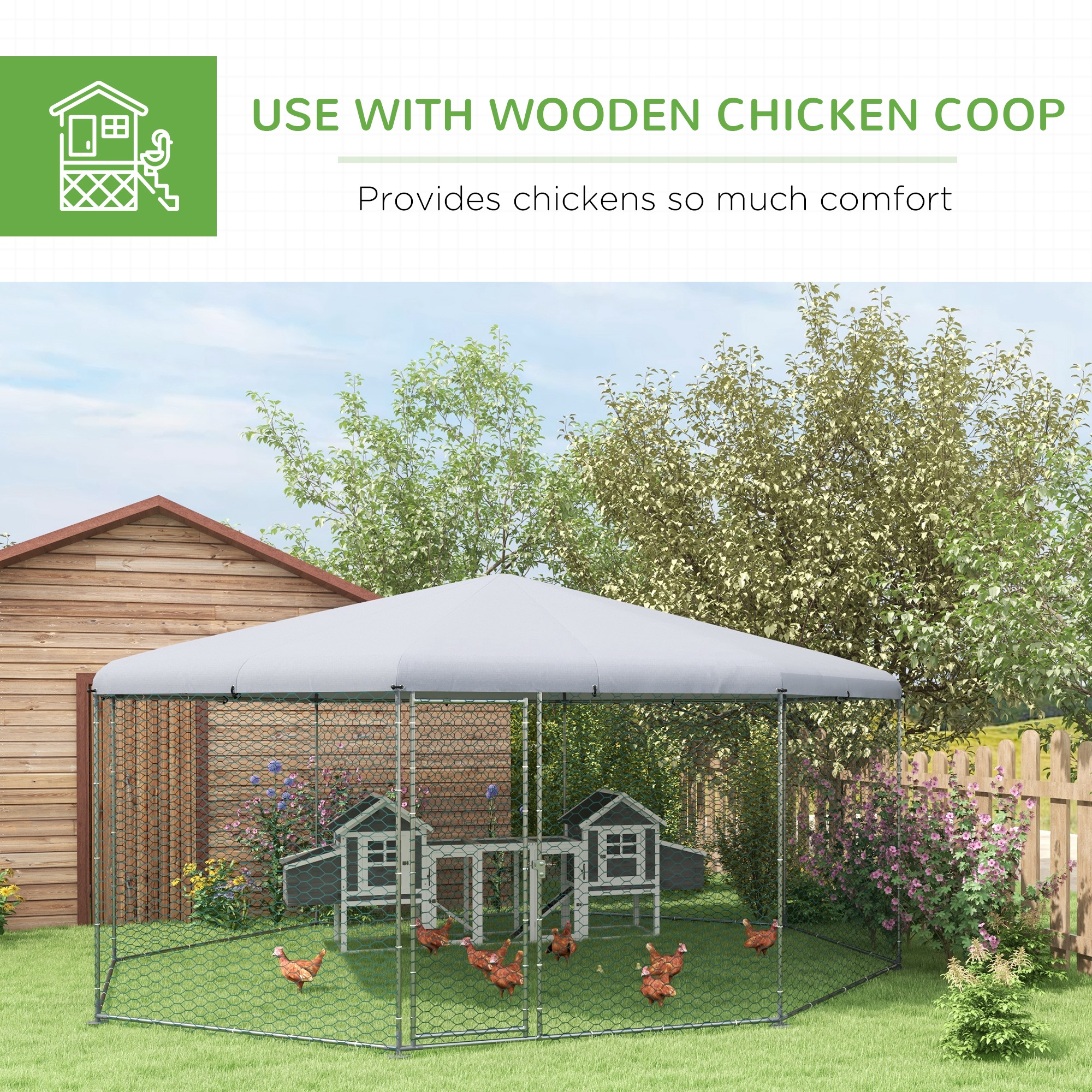 PawHut Large Metal Chicken Coop Chicken Run For Chicken, Ducks And Rabbits With Waterproof And Anti-UV Cover, Walk-in Poultry Cage Hen House For Outdoor And Yard Farm Use, 17' X 15.7' X 9' — image 3