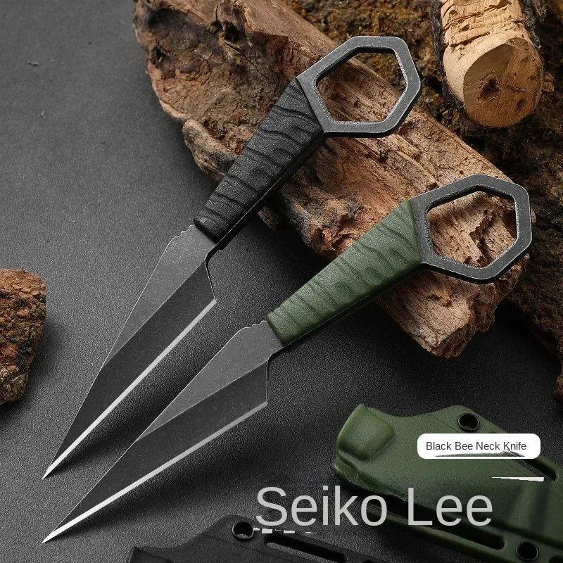 Mini Outdoor Knife High Hardness Keychain Rope Small Straight Fishing Fruit Knife with Handle Portable Multifunctional Tool — image 1