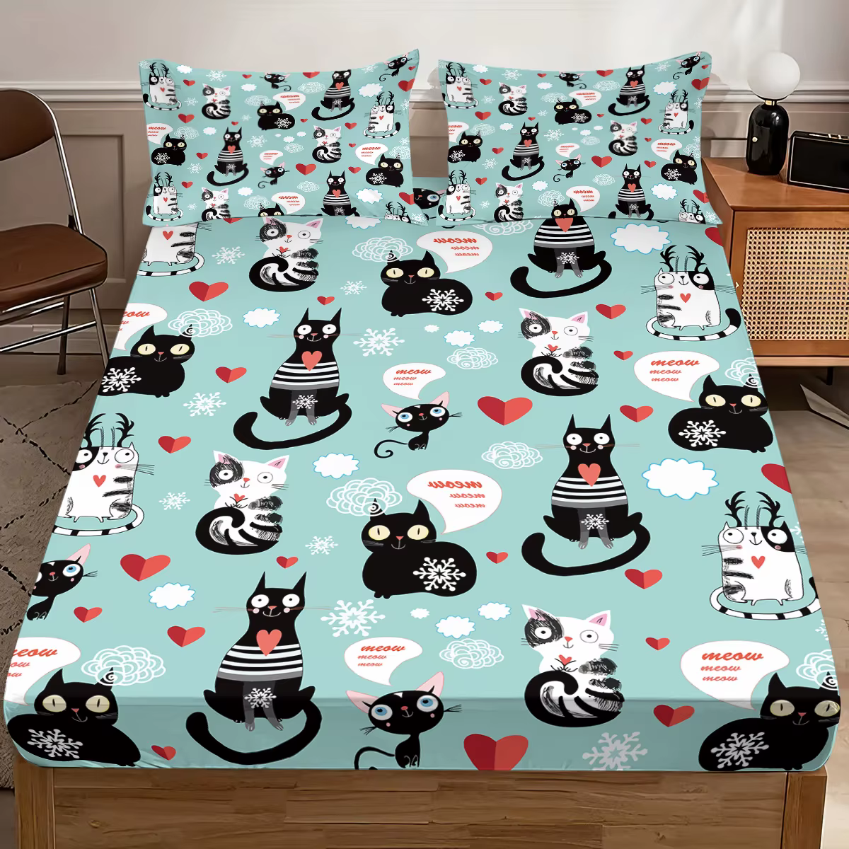 Set de Sábanas de 3 Piezas con Estampado de Gatito Tierno, Sin Costuras, Múltiples Tamaños, Cubierta de Cama Suave, Decoración de Dormitorio Lavable a Máquina — imagen 2