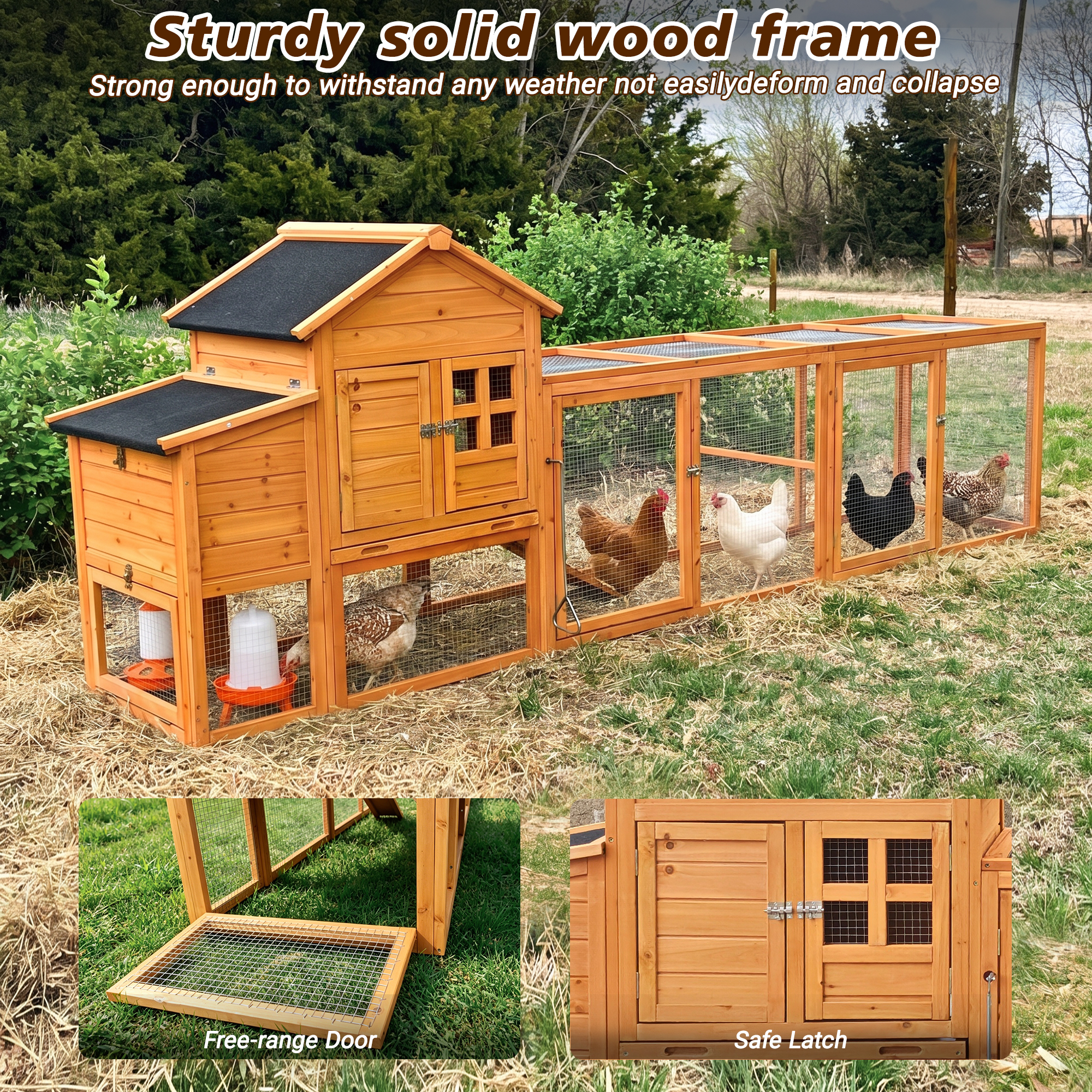 Large Chicken Coop With Run And Nest Box And Removable Tray, Hen House For 4-6 Chickens, Outdoor Weatherproof Small Animal Cages — imagen 4
