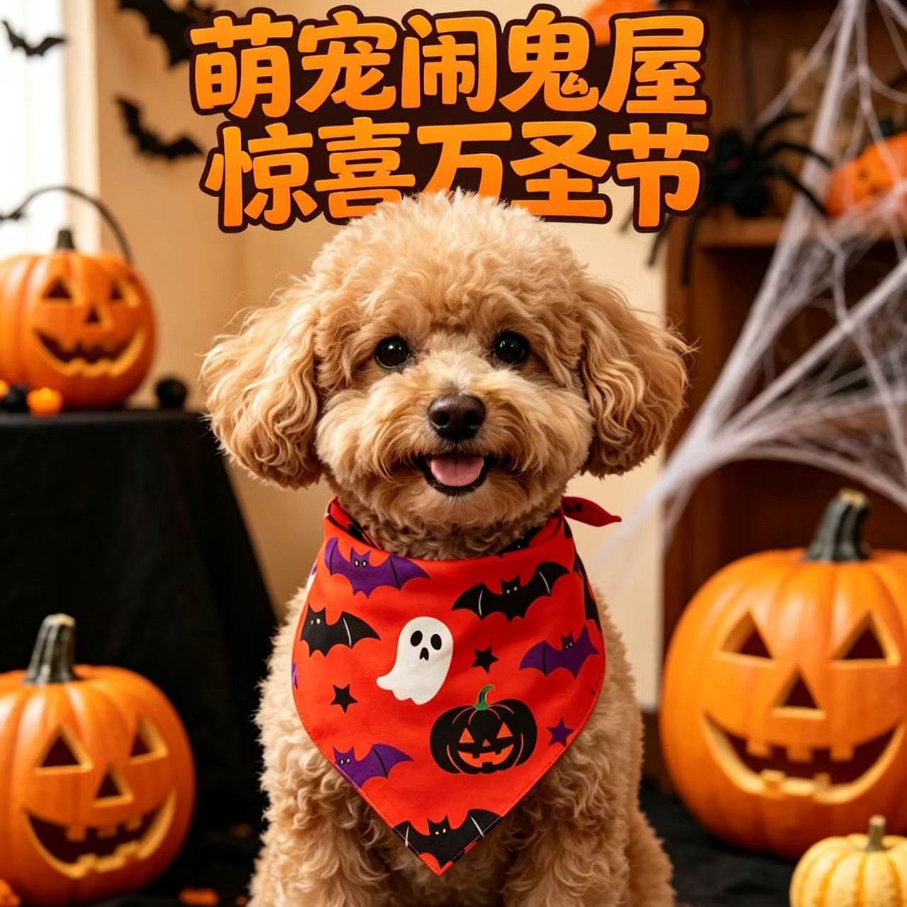Pet Halloween Skull Spiderweb Dog Bandana Pet Saliva Scarf Supply — image 9
