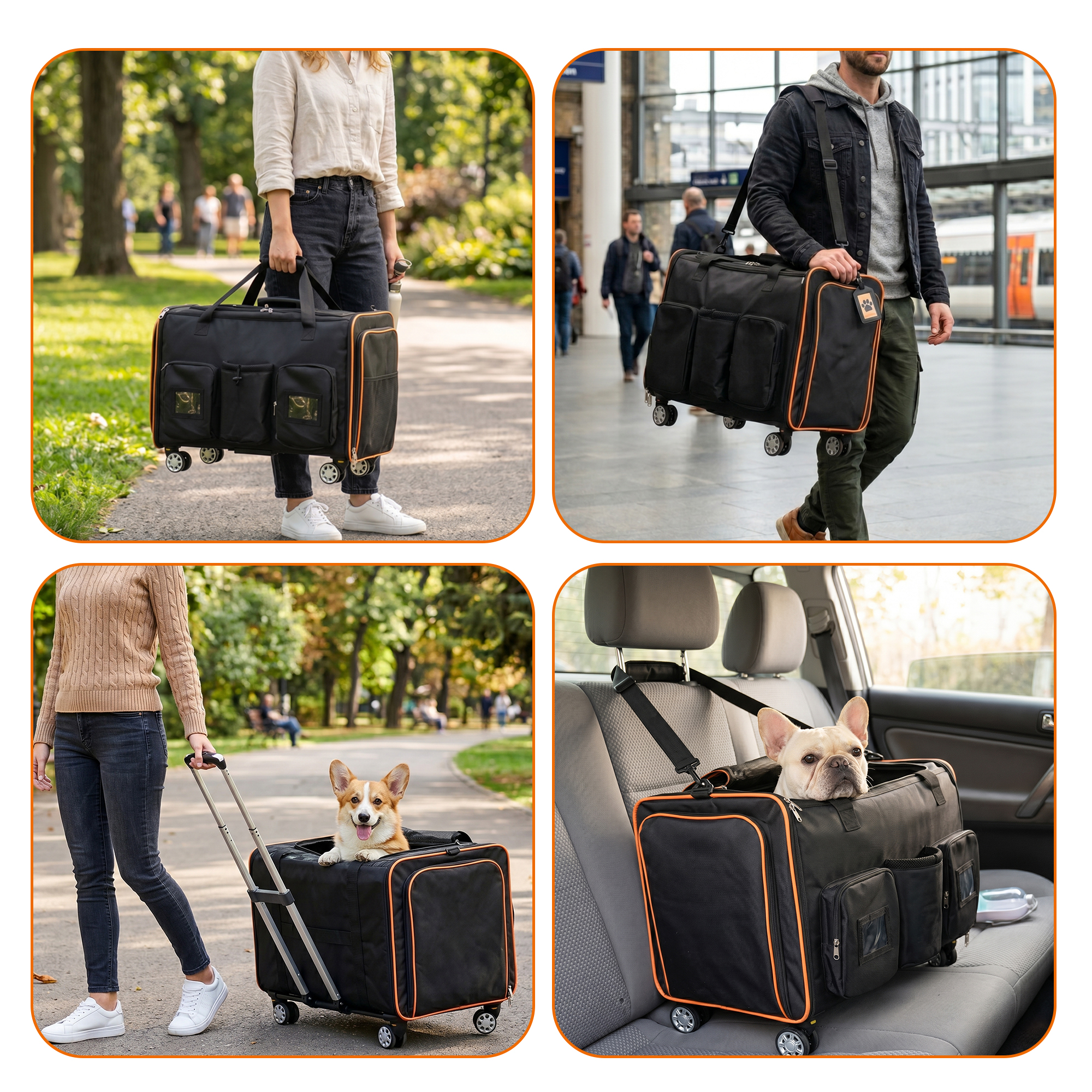 Transportadora Grande 2 en 1 para Gatos para 2 Gatos, Transportadora con Ruedas, Expandible y Plegable con Divisor Removible, Malla Transpirable de Oxford, Jaula de Viaje para Gatos para Auto/Campamento/Veterinario, Negro — imagen 4