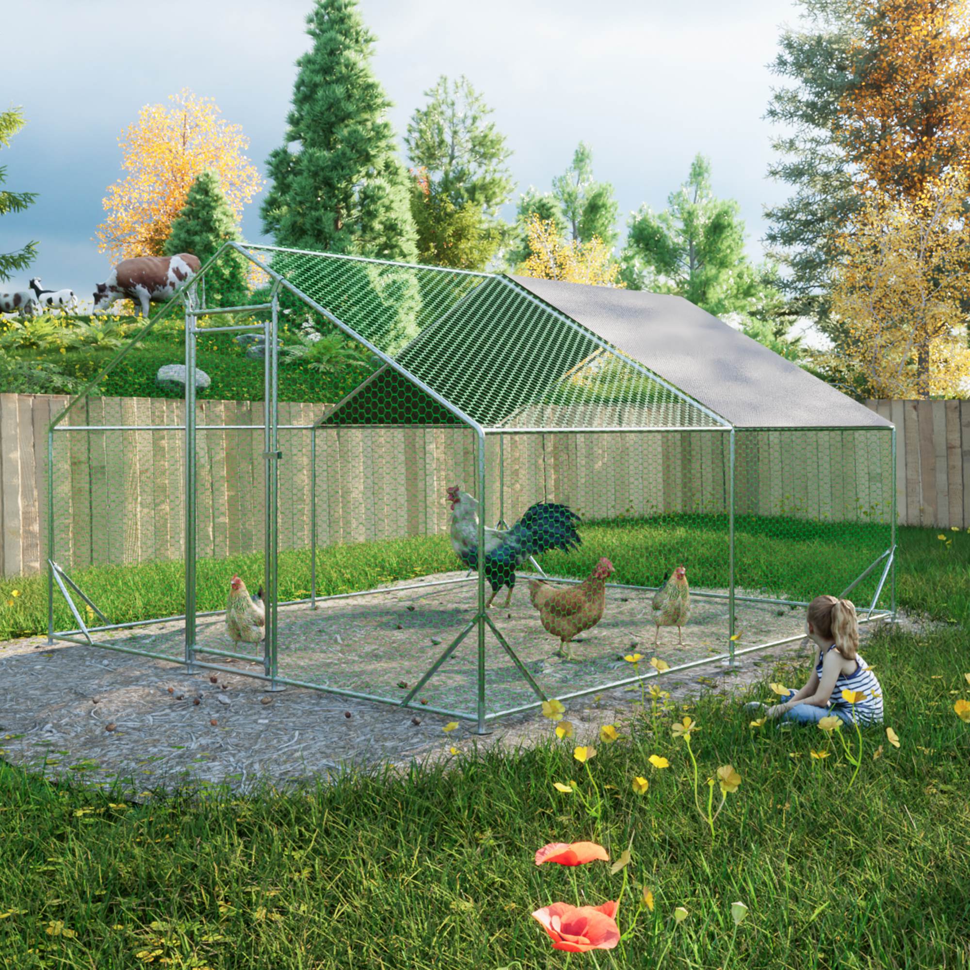 Large Metal Chicken Coop, Walk-in Chicken Run, Galvanized Wire Poultry Chicken Hen Pen Cage, Rabbits Duck Cages With Waterproof And Anti-Ultraviolet Cover For Outside — image 5