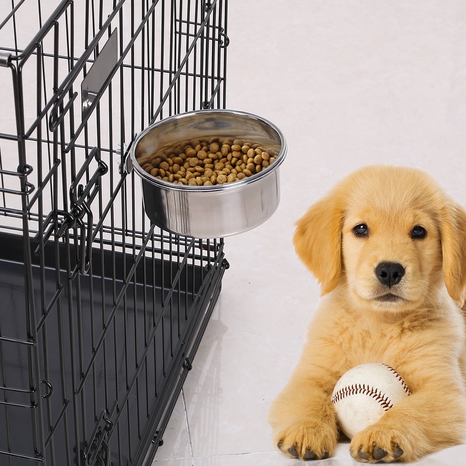Bol de Alimento para Perros de Acero Inoxidable M, Comedor Suspendido con Suporte y Fijador — imagen 6