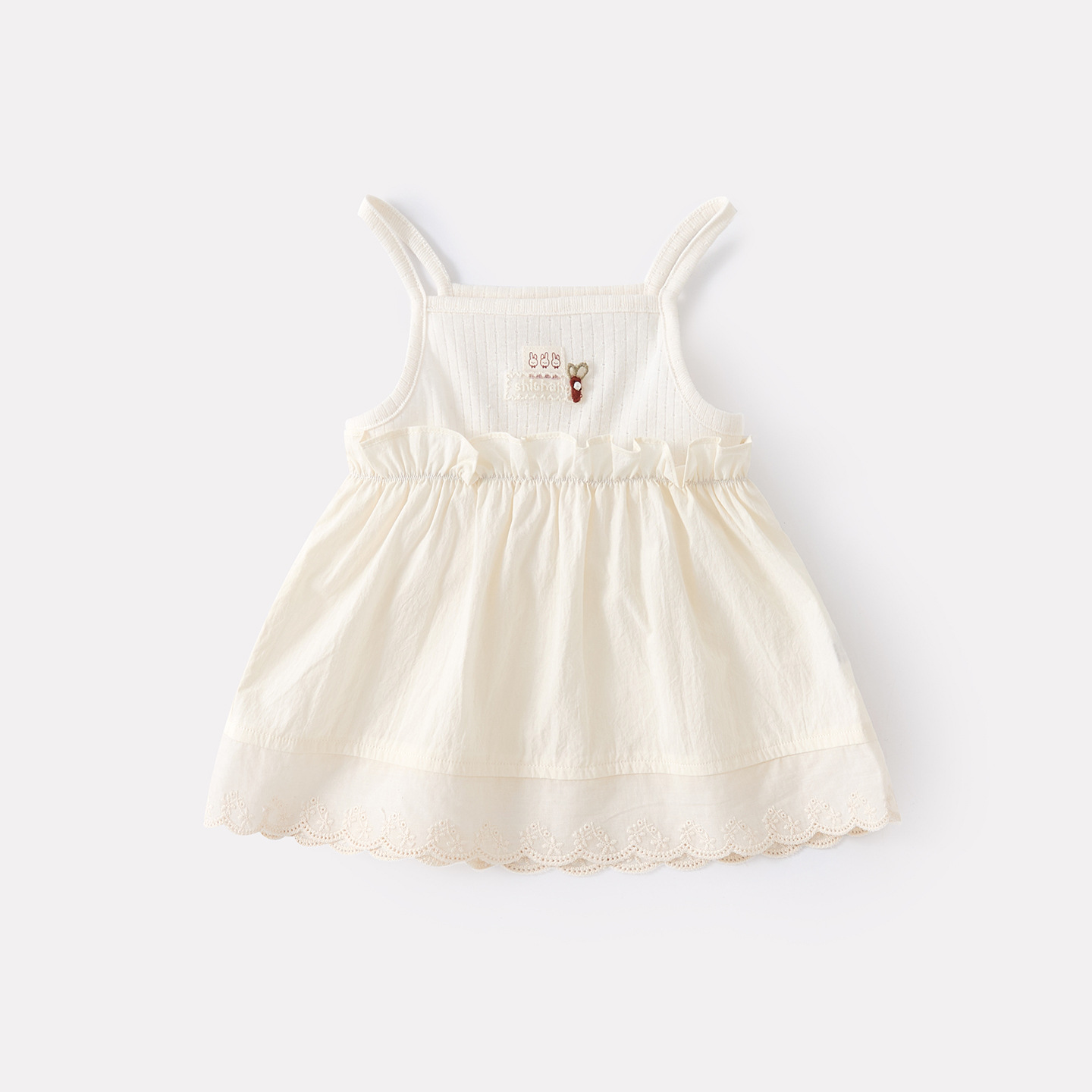 Cartoon Cute Rabbit Lace Strap Girl Baby Floral Breathable Cuffed Pants Two-Piece Set — image 5