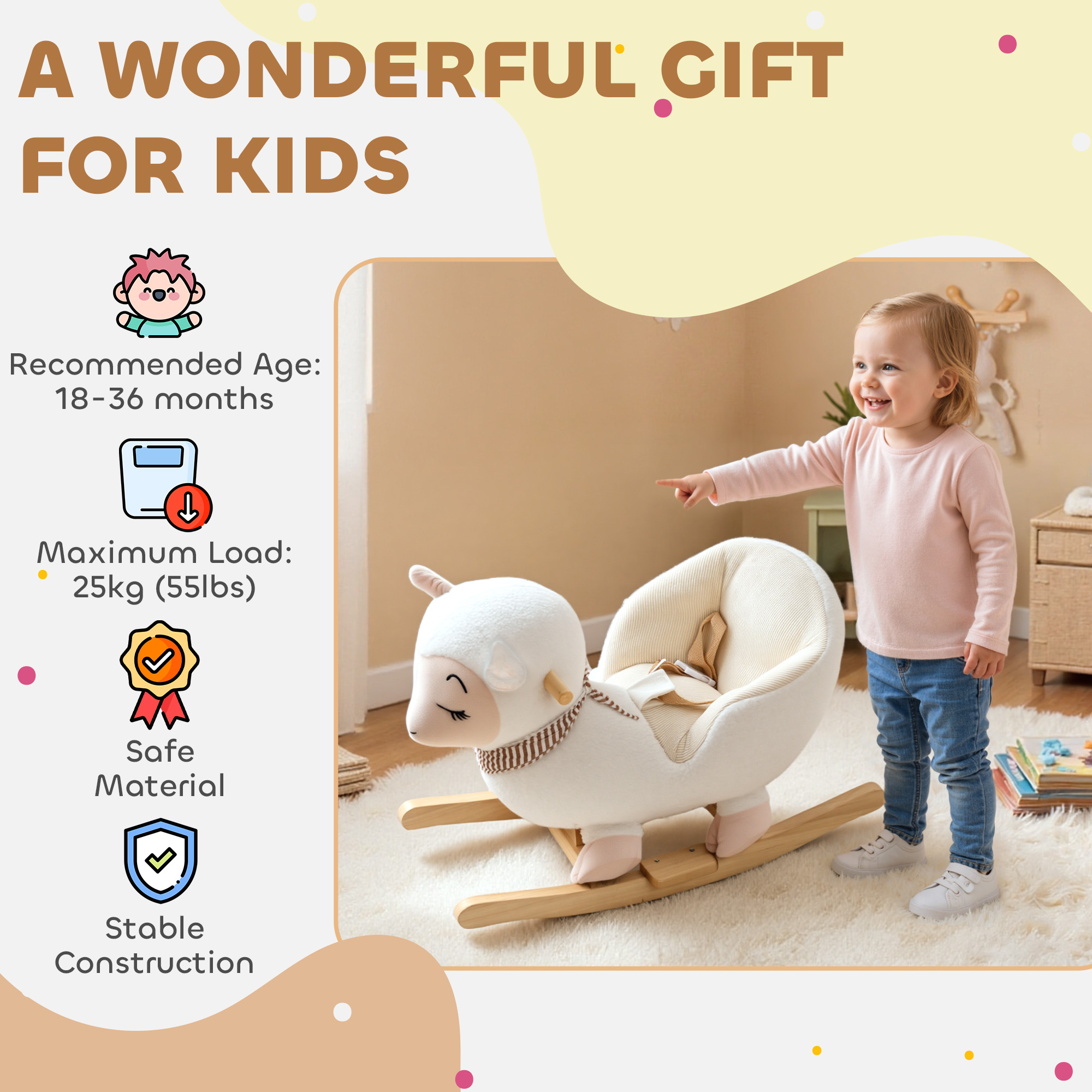 Caballo de Roca para Bebés, Oveja que Canta con Canción de Cuna para Niños de 18-36 Meses, Blanco — imagen 8