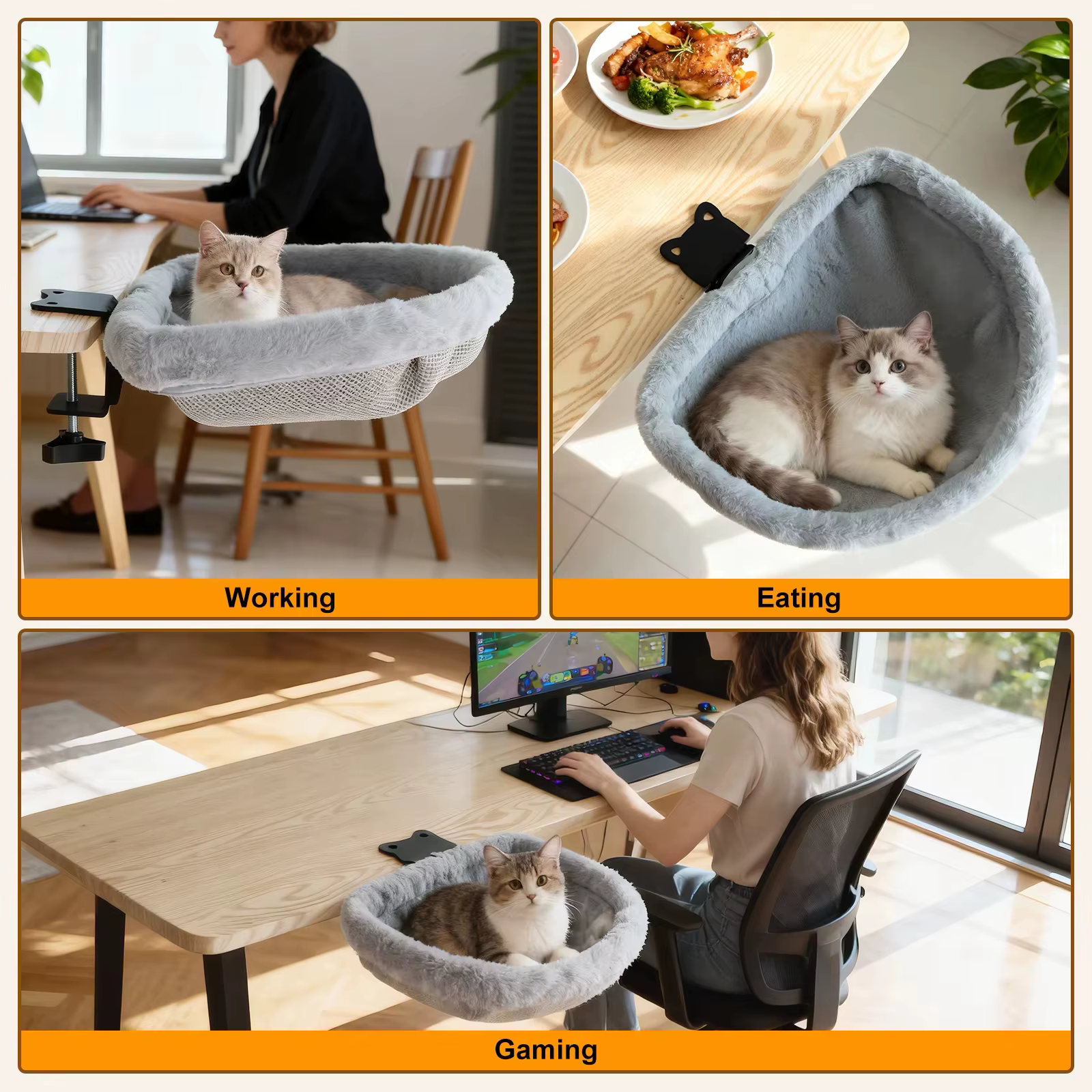 Gabinete de descanso para gatos plegable semicircular con sujeción no resbalosa: un nido cómodo y seguro para gatos en el hogar y oficina — imagen 3