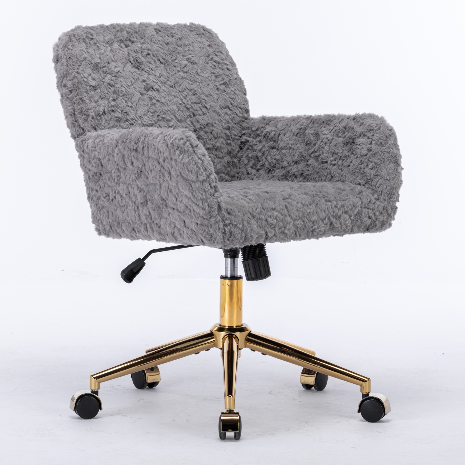 Silla de Oficina AA Furniture, Silla de Oficina en Casa con Pelo Sintético de Conejo y Base Metálica Dorada, Silla de Escritorio Giratoria Ajustable, Silla Tocador Gris — imagen 4
