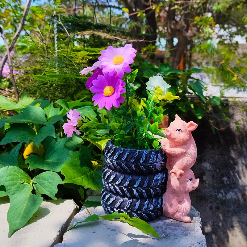 Creative and Cute Pig Tire Flower Pot Courtyard Garden Decoration — image 4