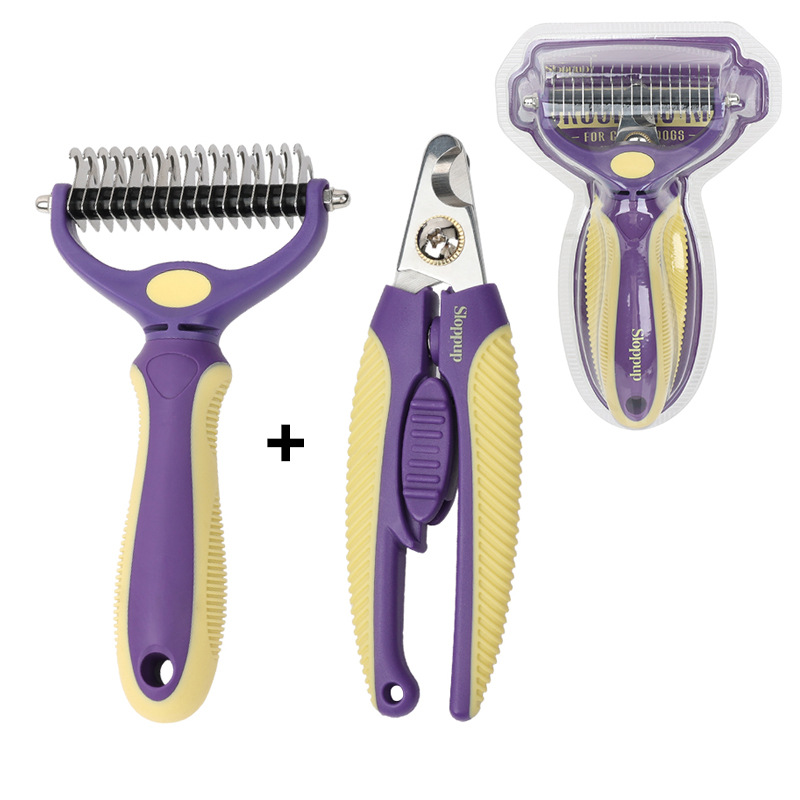 Pet Comb Dog Grooming Double-Sided Open Knot Comb Cat Nail Clippers Nail Clippers Pet Hair Removal Row Comb Set — image 1