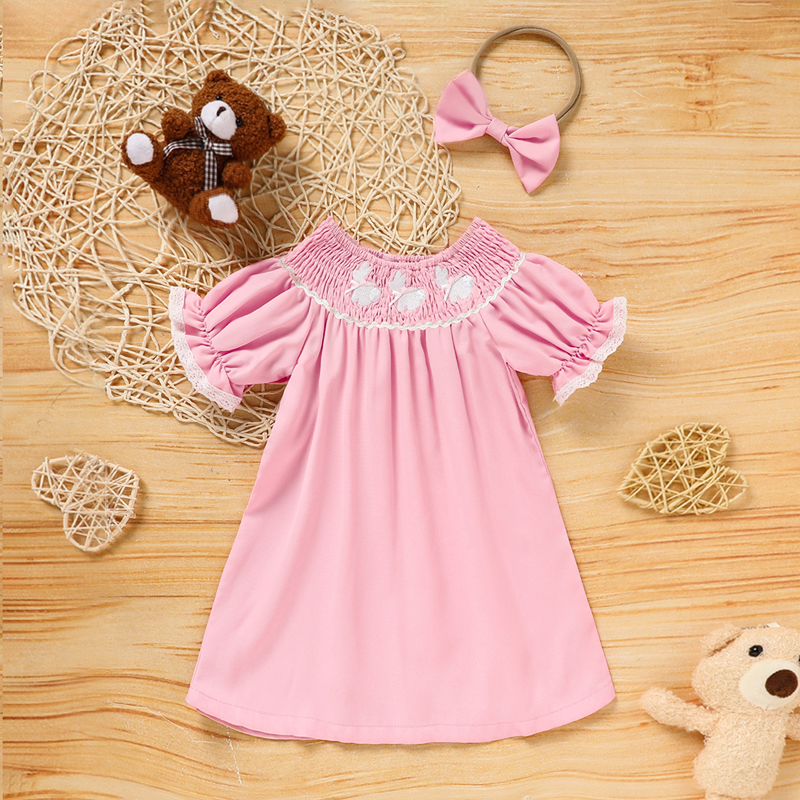 Vestido de Cordero para Niña Pequeña con Manga Rizada, Cuello y Brocado de Conejo para Verano — imagen 9