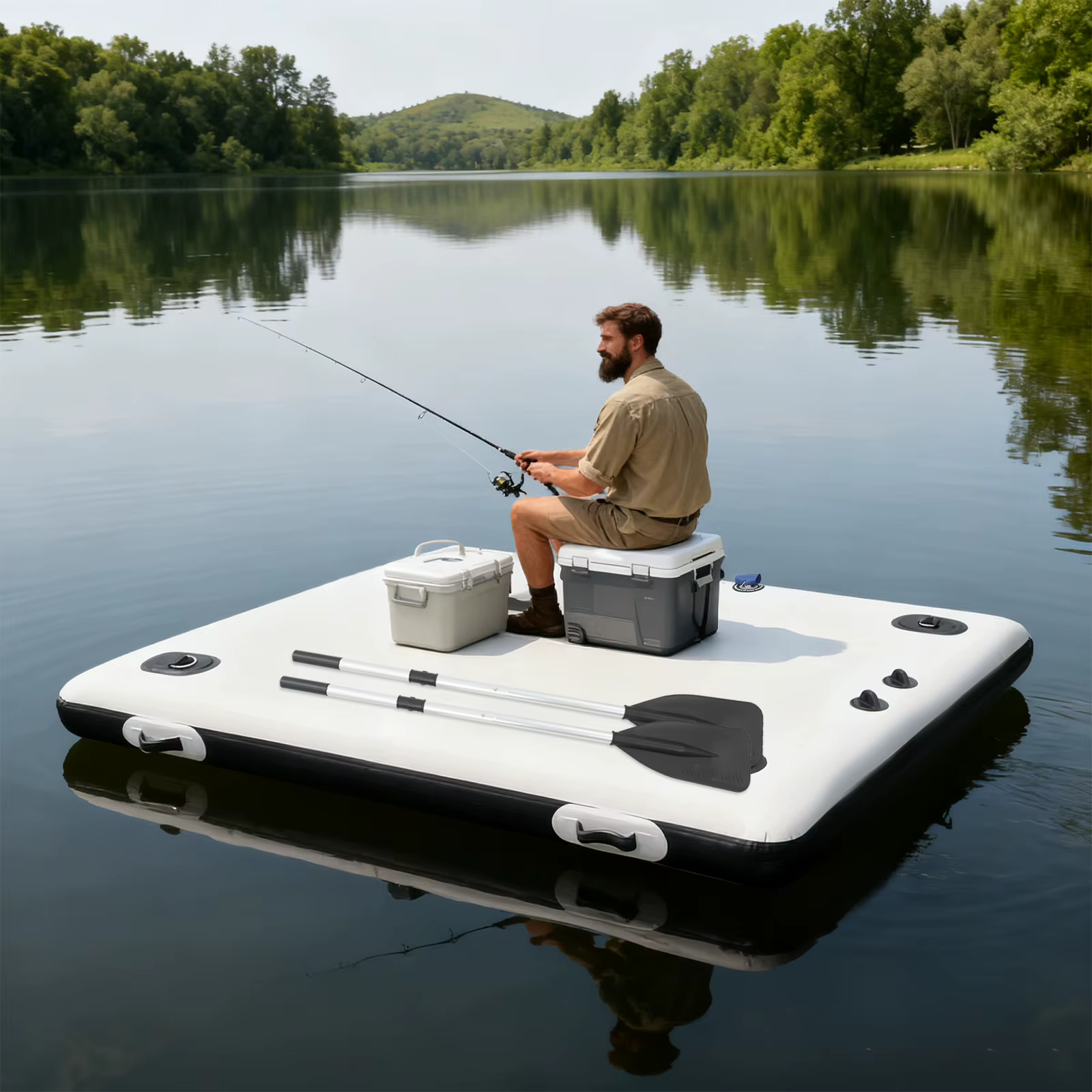 Fishing Boat for Sale, Inflatable Boat, Inflatable Floating Platform for Lake/Swimming Pool, Portable Inflatable Fishing Boat, PVC, Stainless Steel, Nylon Angling Boat, 400kg Max. Load-bearing Capacity for Leisure Craft, Photography Platform — image 3