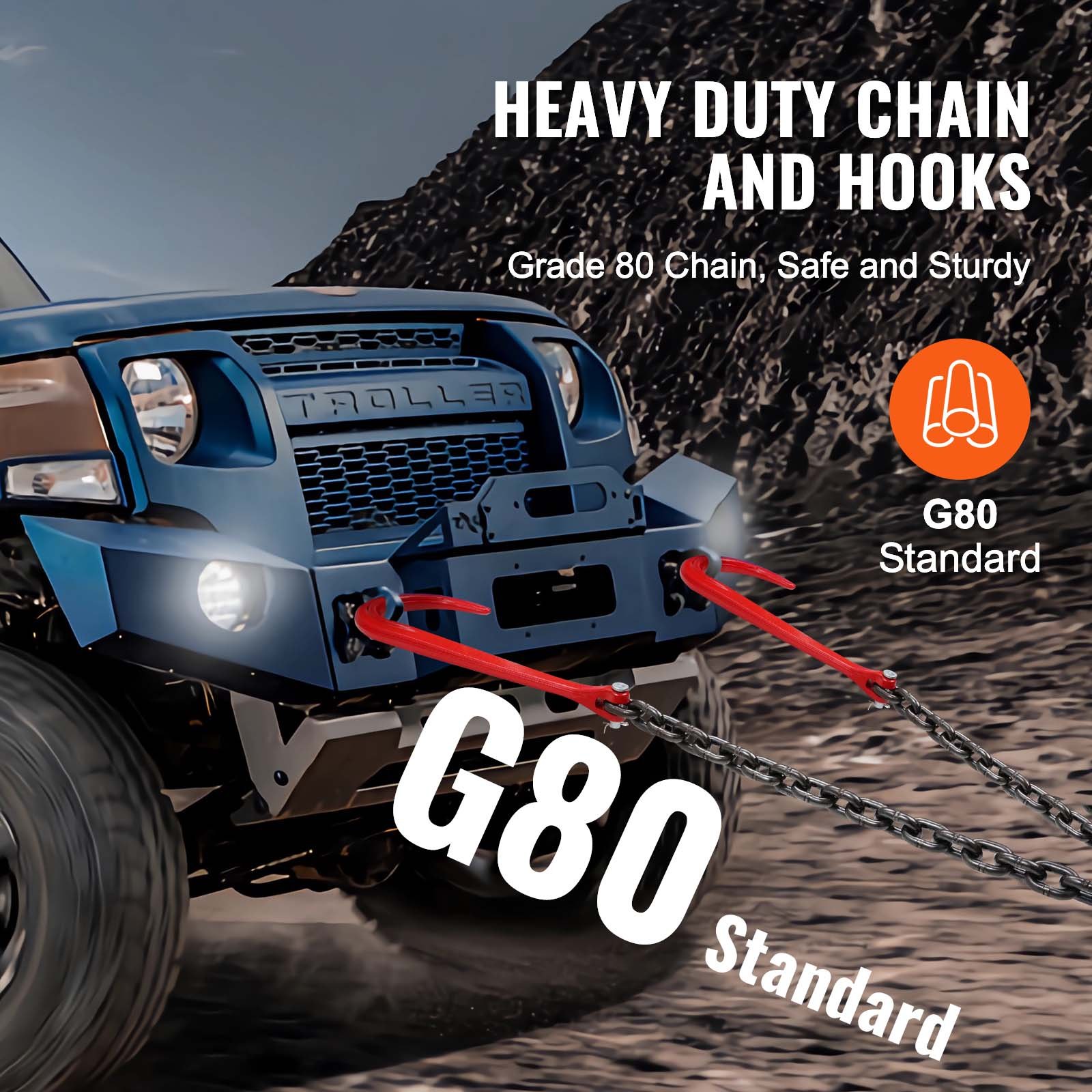 3/8' X 3' G80 Tow Chain J Hook V-Chain Bridle Grab Hook Wrecker 15600 Lbs — image 2