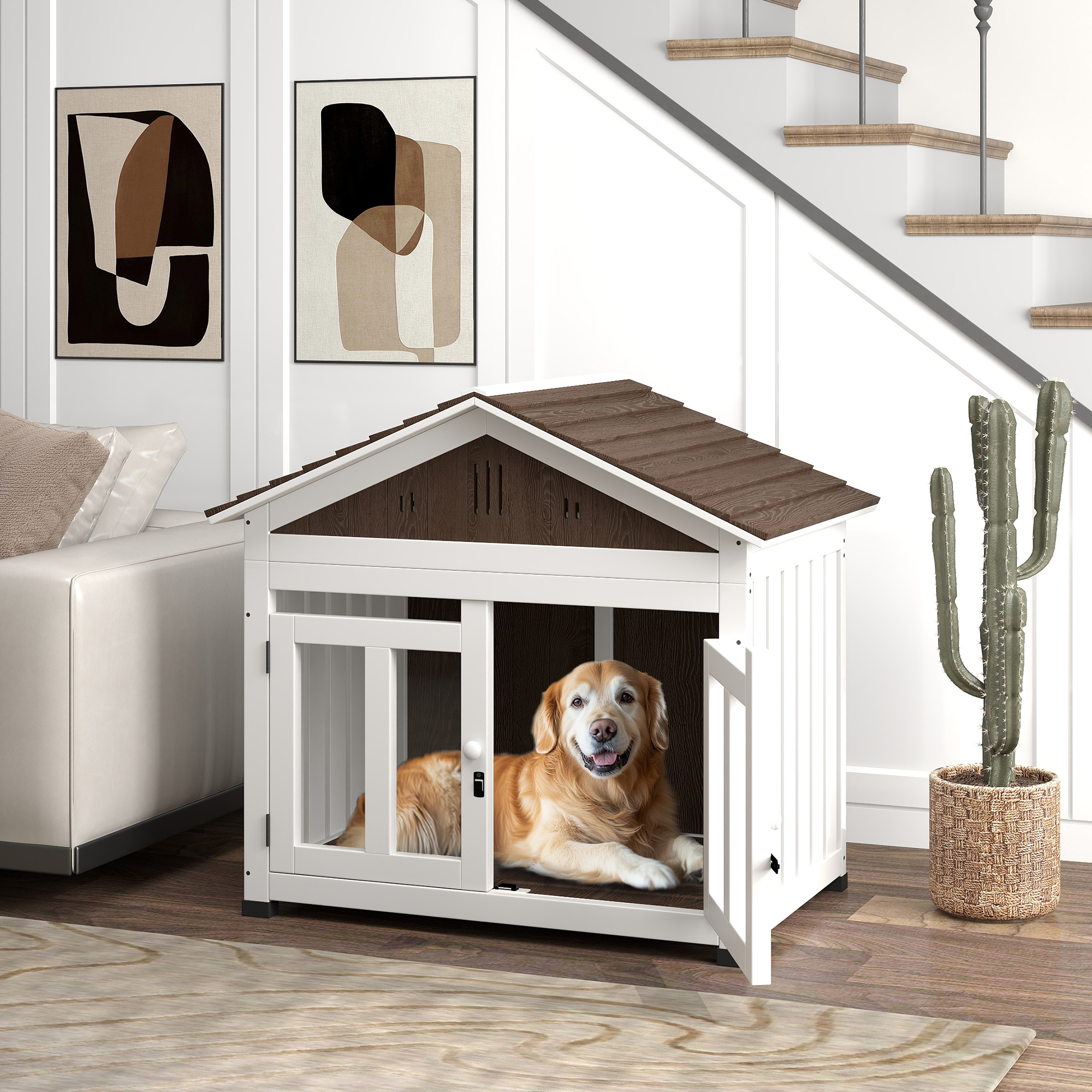 Casa de Perro en Madera L para Pequeños, Medianos y Grandes Perros con Ventilación y Piso Elevable Removible — imagen 2
