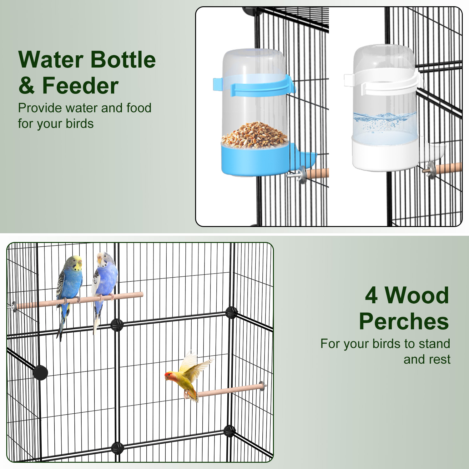 Casa para Pájaros Grande con 4 Perchas de Madera, 2 Botellas de Agua y Accesorios Complejos para Canarios, Loros, Amazónidas y Aves Pequeñas a Mediano Tamaño — imagen 7