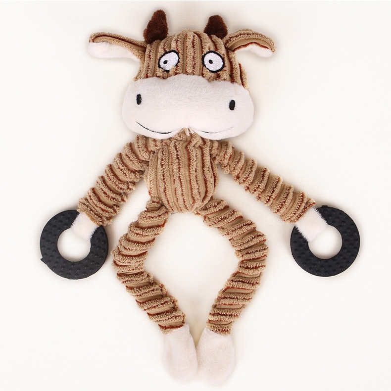 Plush de mascotas alivia estrés, es resistente a mordiscos y dientes que trituran, produce sonido y es un juguete para perros que limpia los dientes y absorbe olores. Figura en forma de mono vaca — imagen 3