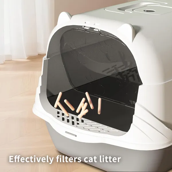 2026 Top Rated Fully Enclosed Cat Litter Box, Gray - Odor-Locking, Portable With Scoop & Litter Mat — image 2