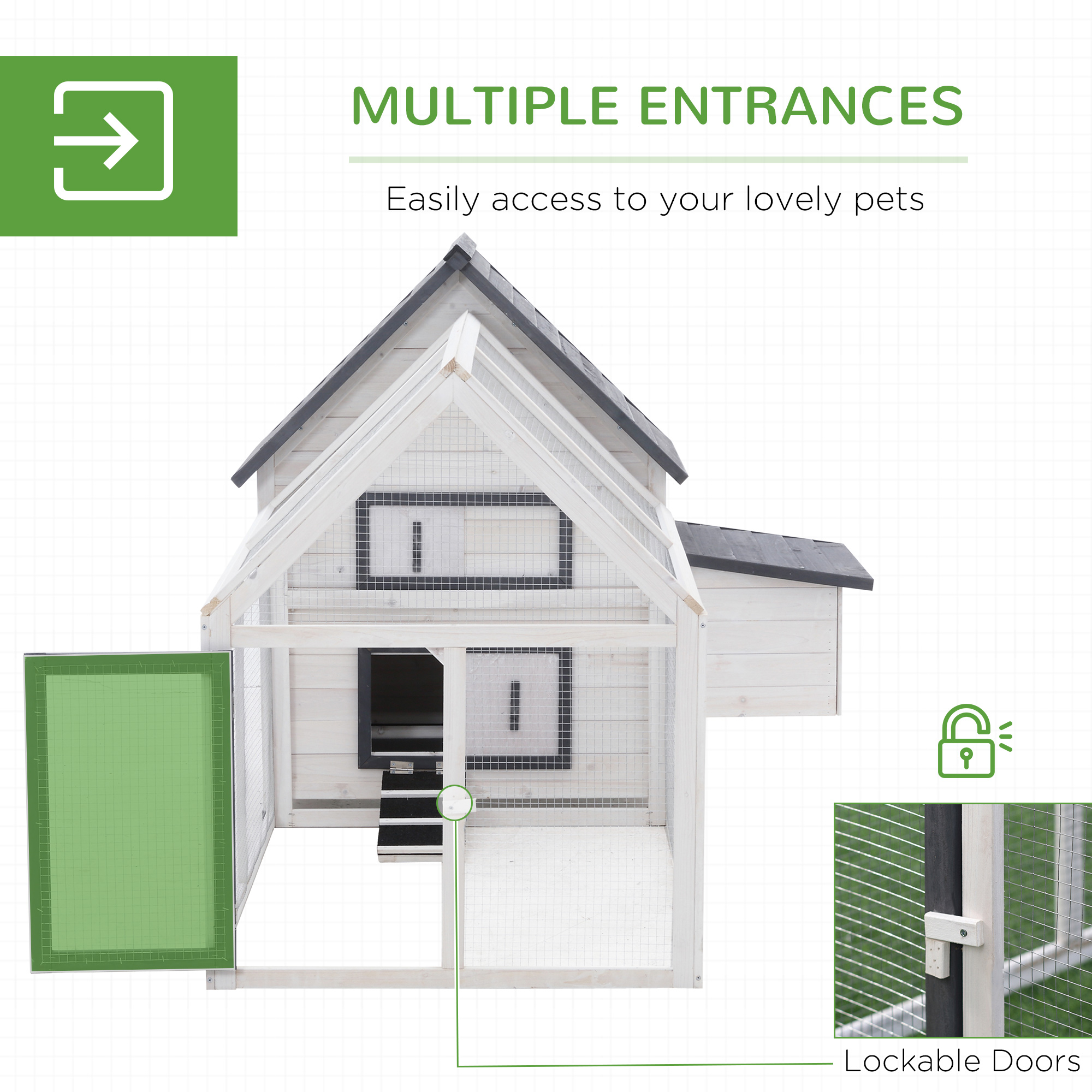 65" Chicken Coop Wooden Chicken House Rabbit Hutch Poultry Cage Hen Pen Backyard With Nesting Box, Ramp, Run — imagen 3