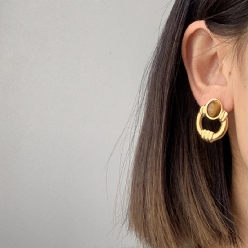 Silver Needle Metallic Gold Color Circle Butterfly Stud Earrings For Women Girl Party Wedding Gift — image 3