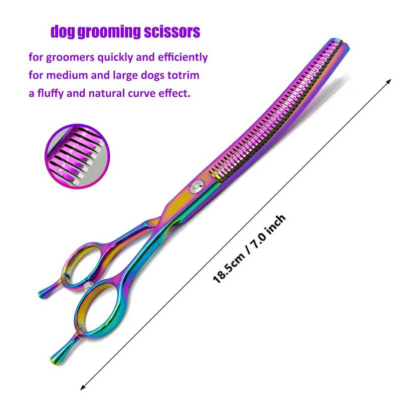 Colorful Dog Curved Thinning Shears 7.0 inch Professional Dog Grooming Scissors Pet Curved Thinning Shears — image 2