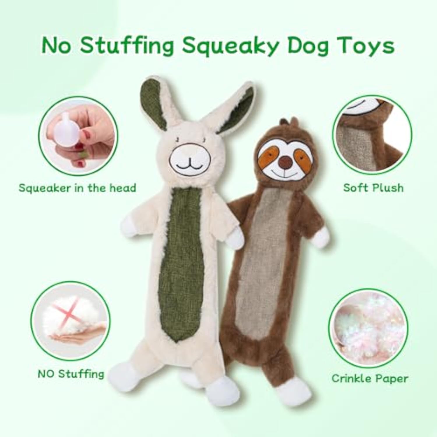 No Stuffing Crinkle Dog Toys, Unbreakable Plush Squeaky Dog Toys For Heavy Chewers Interactive Dog Toys For Large Medium Small Dogs, Unstuffed Doggie Toys For Aggressive Chewers — image 1